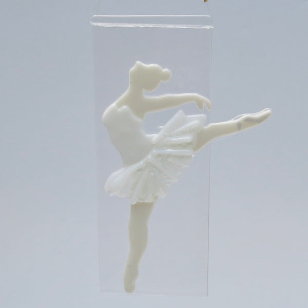 glass fusion ballerina, arabesque position,10"x4"