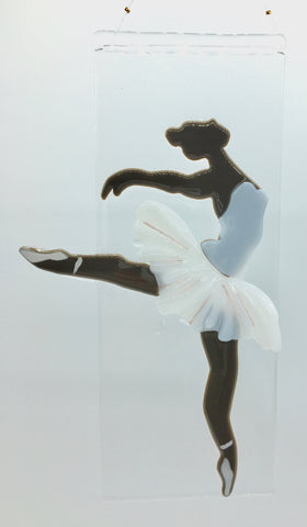 glass fusion ballerina, arabesque position,10"x4"